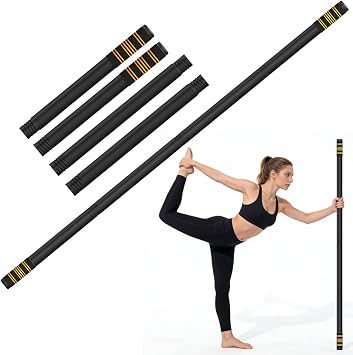 Queension 5ft Adjustable Yoga Stick Made of Sturdy Alloy Steel, Stretching & Mobility Stick with Non-Slip Foam-Sleeveds, Exercise Fitness Pole for Balance & Pilates