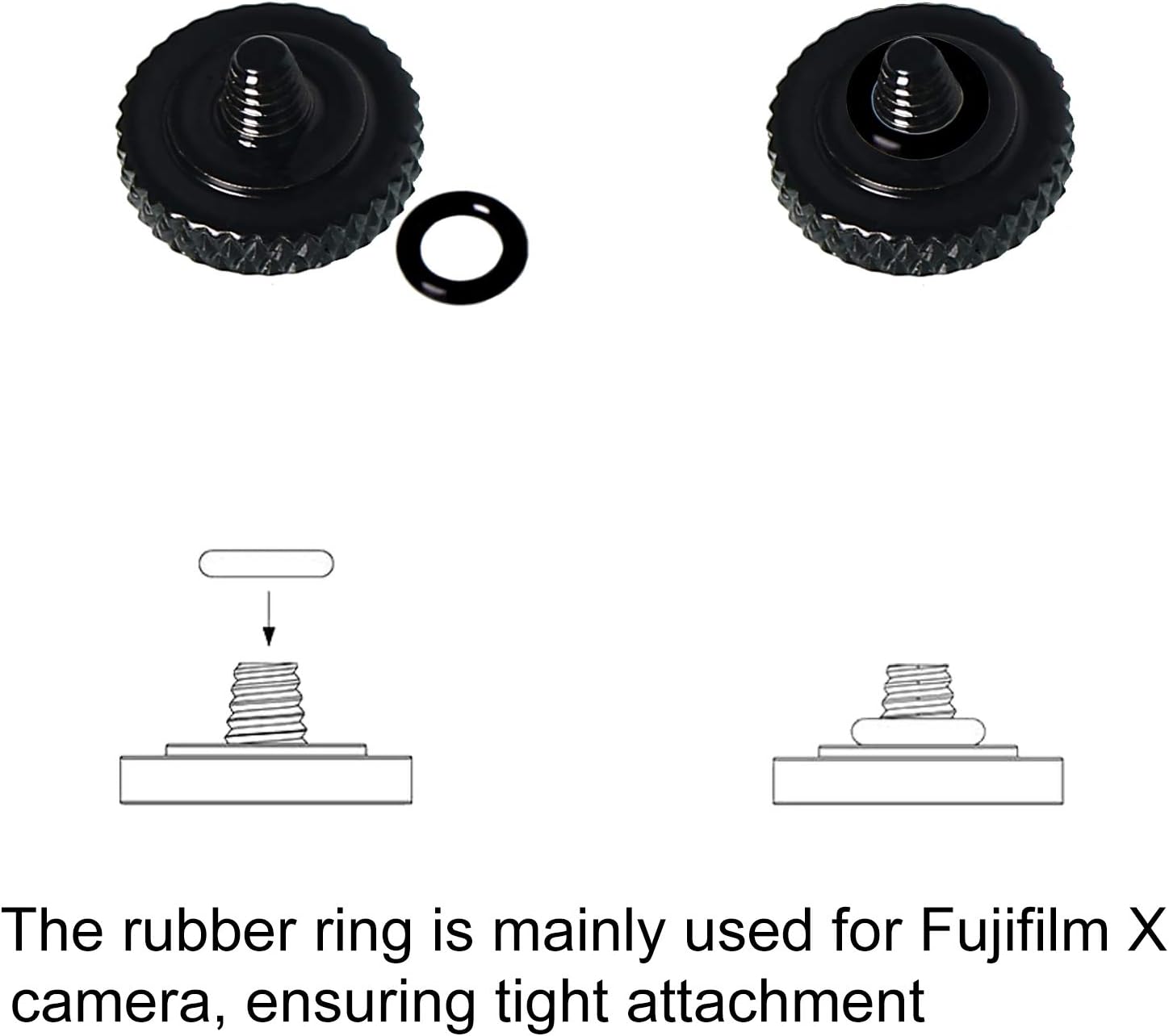 Diagram illustrating the installation of the shutter button with a rubber ring for secure attachment.
