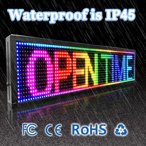 Image of P10 Full-Color WiFi LED Display Sign 26x8 Inch Programmable Digital Board Dynamic Ads for Cafes, Restaurants & Bars Outdoor Waterproof Graphics (IP45)