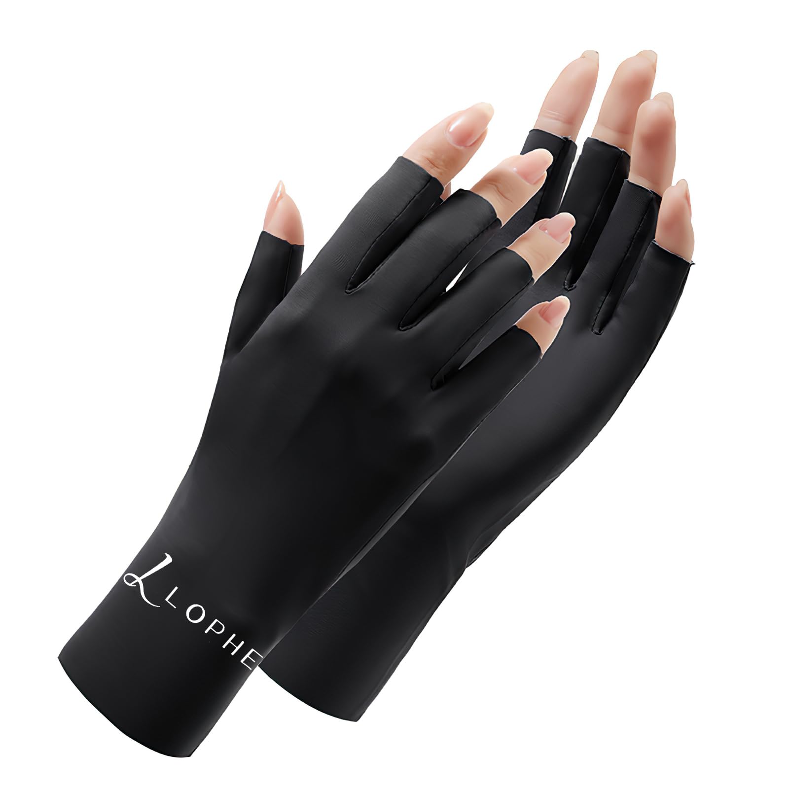 LOPHE Guanti UV per Unghie in Gel, 1 Paia UPF200+, Anti Raggi UV e UVB 999+, per Lampada per Unghie, Guanti Senza Dita per Manicure Nail Art Fai Da Te e Salone, Golf, Pesca(Nero)