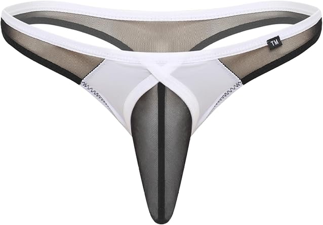Mens Low Rise Thong Underwear with Bulge Pouch Sheer Mesh for Bedroom Fun and Special Nights