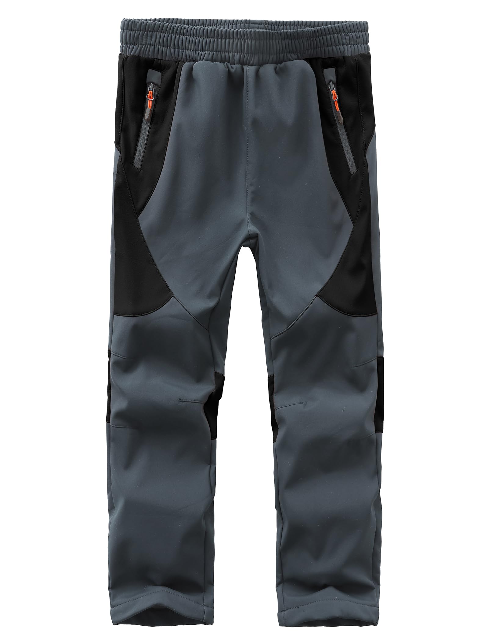 Pantaloni da Sci Invernali per Bambini e Bambine, con Imbottitura in Pile, Pantaloni Trekking Softshell Arrampicata Escursionismo-Dark Grey+Black-Dark Grey+Black-122-128