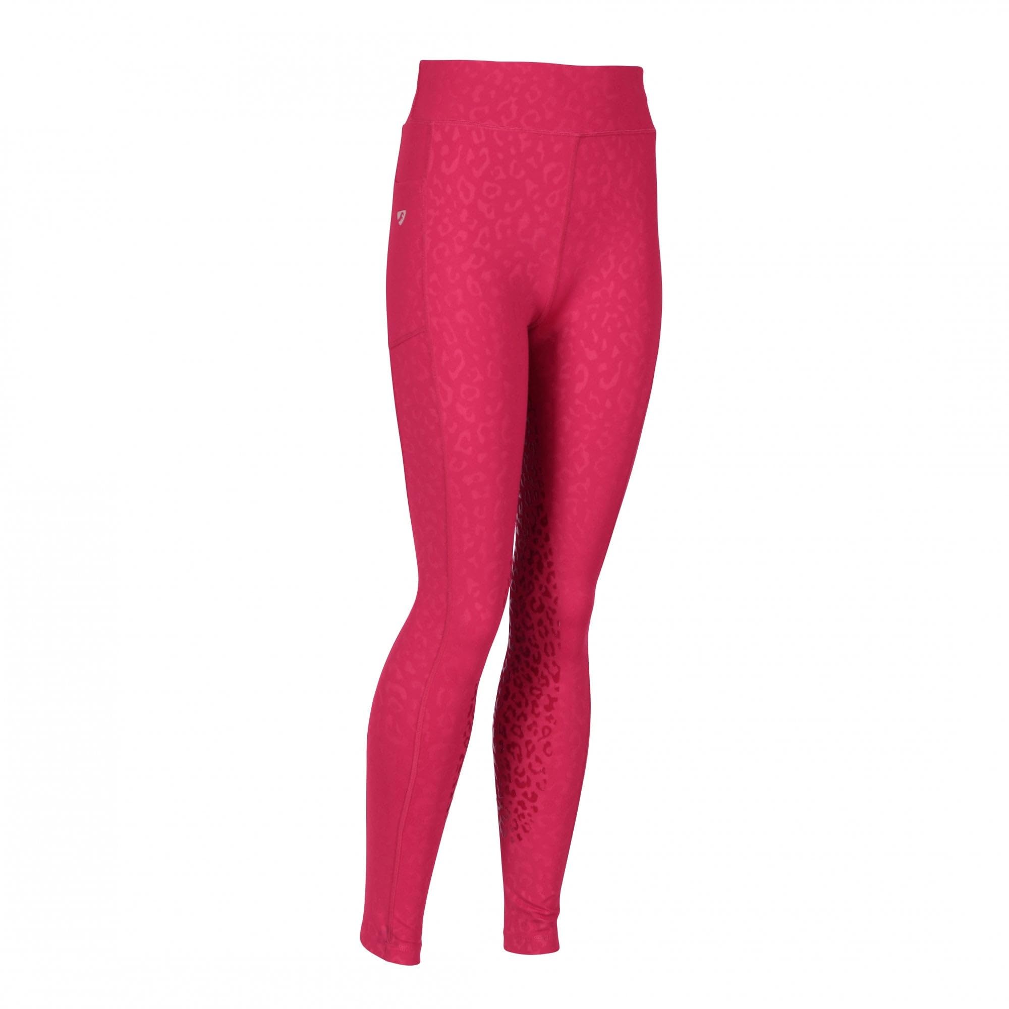 Aubrion Shires Leopard Print Non-Stop Tights - Young Rider (as1, Alpha, 9_Years, 10_Years, Cerise)