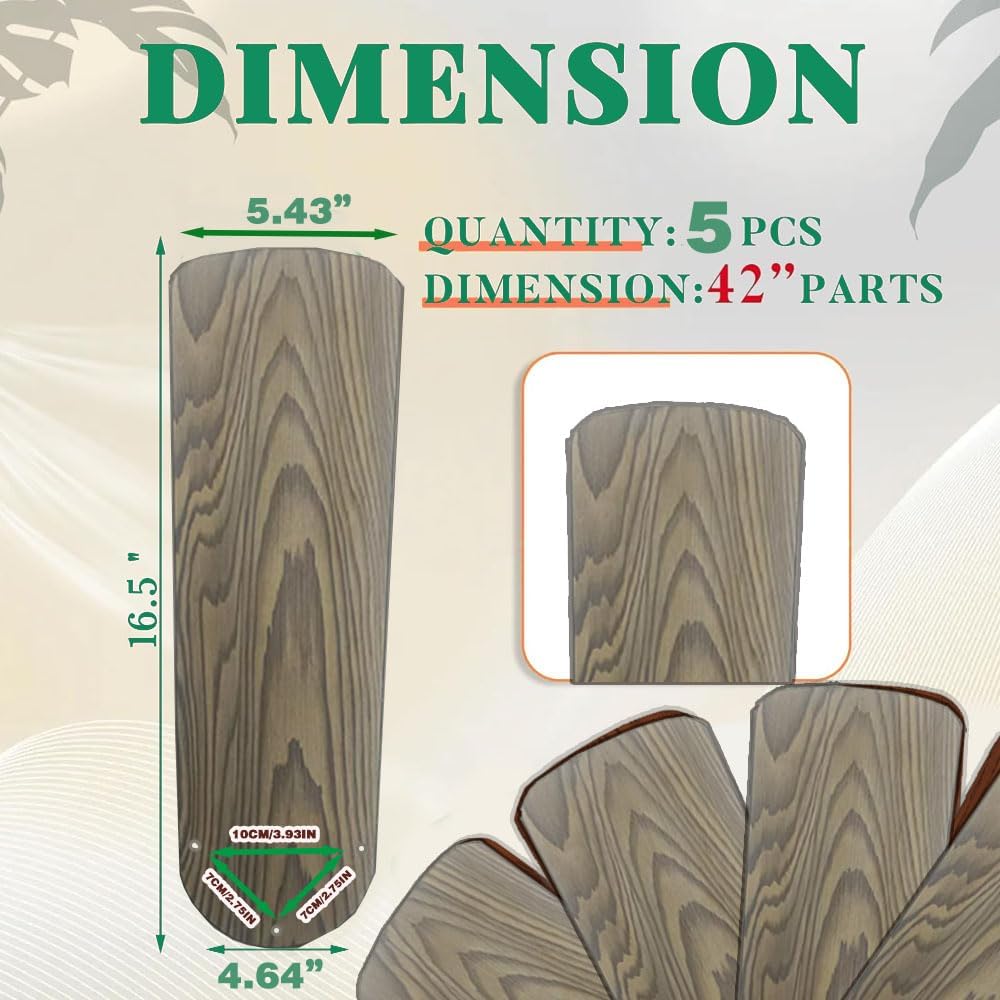 16 ½" Fan Blades - 42" Ceiling Fan Replacement (5pcs) - Dirty gray stripes.