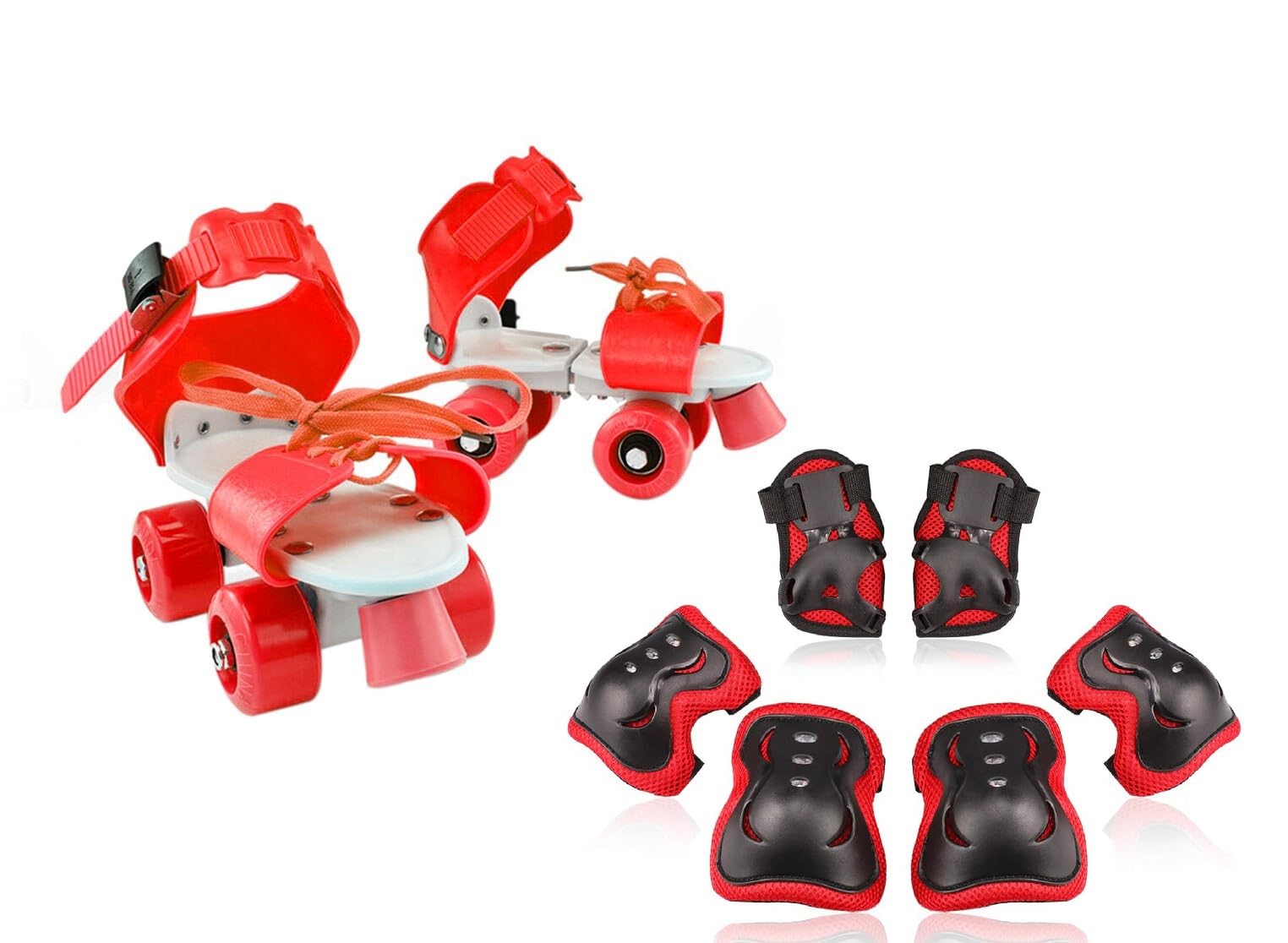 AUTHFORT Roller Skating Knee Elbow Palm Protective Pads & Adjustable Roller Skating Shoes Front Brakes Kids Skates Combo Quad Roller Skates - Size 4-8 UK (RED) (B0CDHCSRV4) Amazon Price History, Amazon Price Tracker