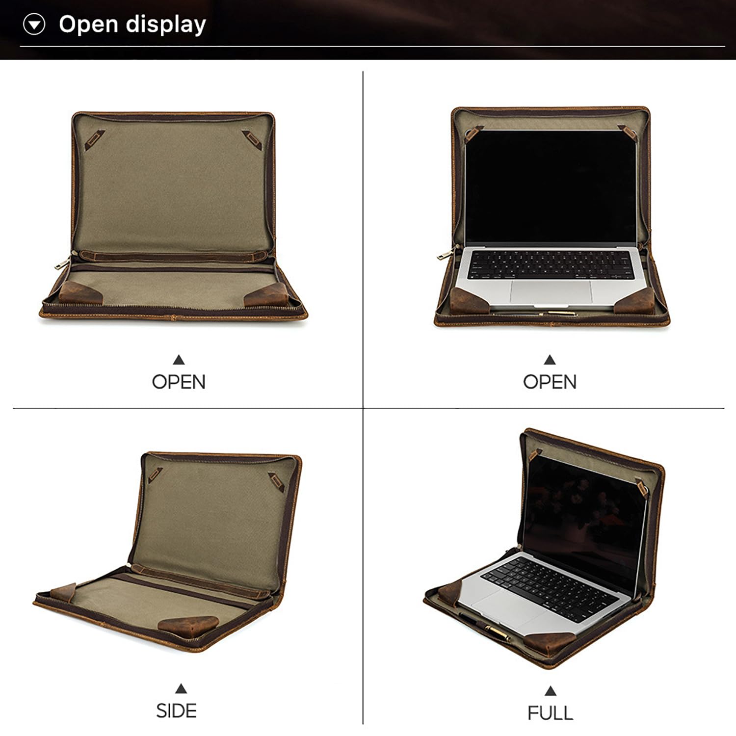 Top Grain Leather Slim Laptop Zipper Folio Case Retro Design Handmade & 2 Pockets, Compatible with MacBook Pro 33.8 cm MacBook Air M1/M2 ZenBook 33.8 cm & Other PC, Oil Coffee 13.3 Inch