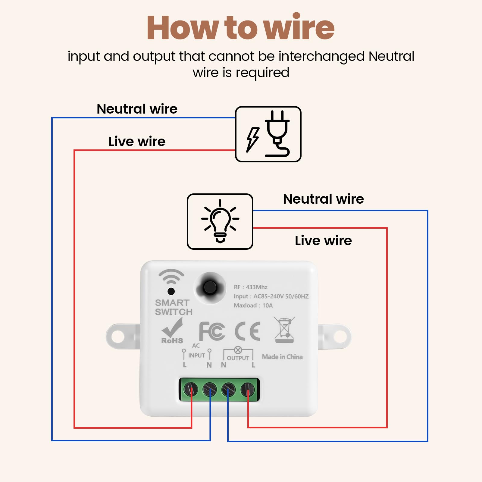 Interruttore radio luce 230 V, set di interruttori della luce wireless con telecomando fino a 30 metri, interruttore della luce senza batteria per lampade fino a 1500 W, facile da installare, set di