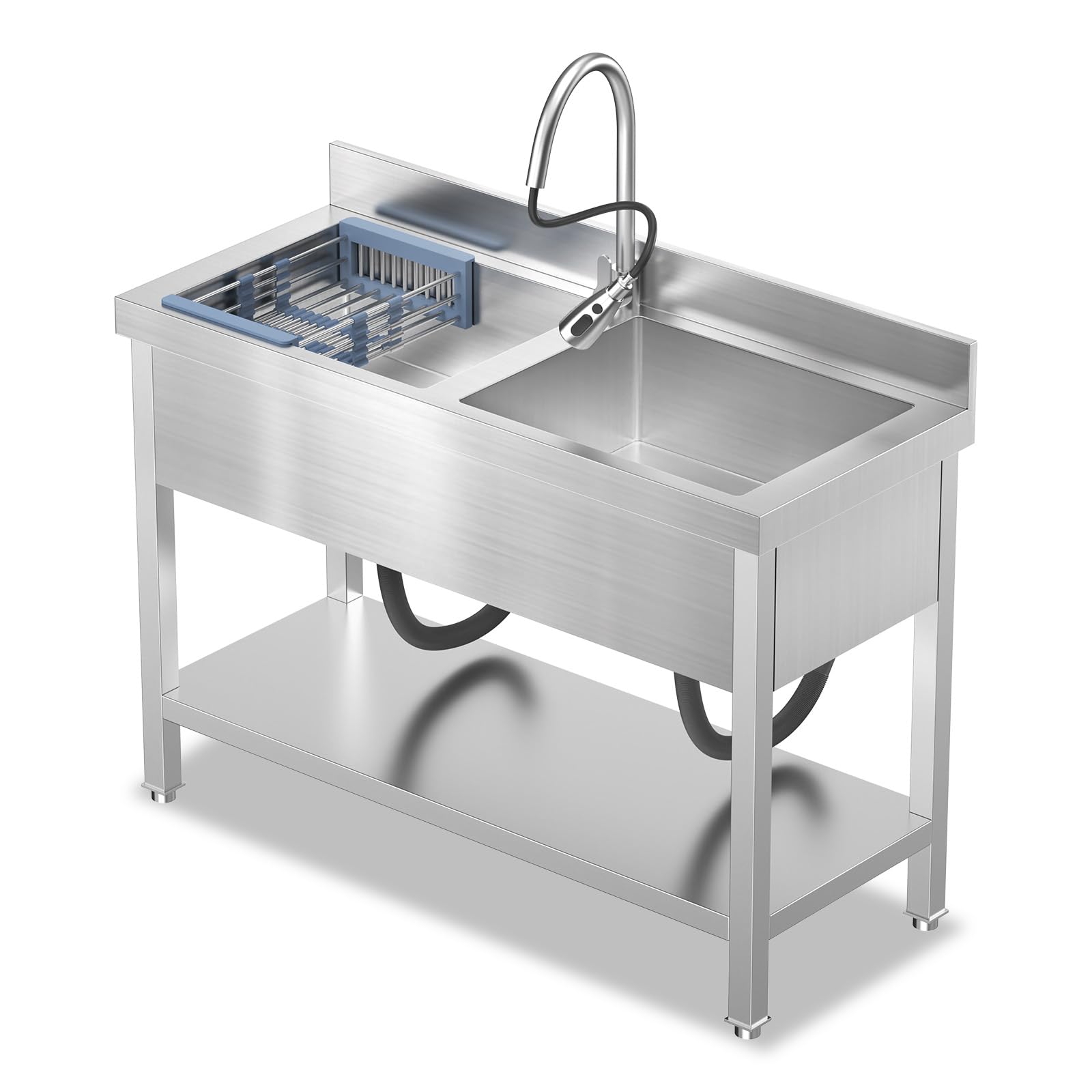 Stainless Steel Utility Sink, 47" Freestanding Double Bowl Sink