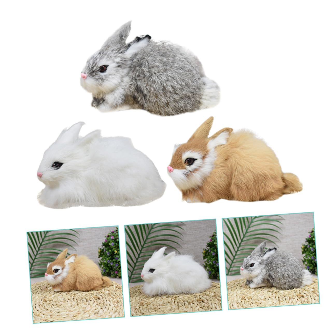DECHOUS Bunny Decor Coniglio Realistico 3 Pezzi in Peluche per Auto