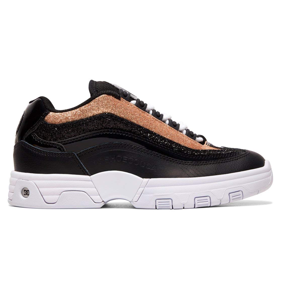 DC Shoes Legacy Lite Womens Leather Trainers in Black Gold (US 5, Black Gold)