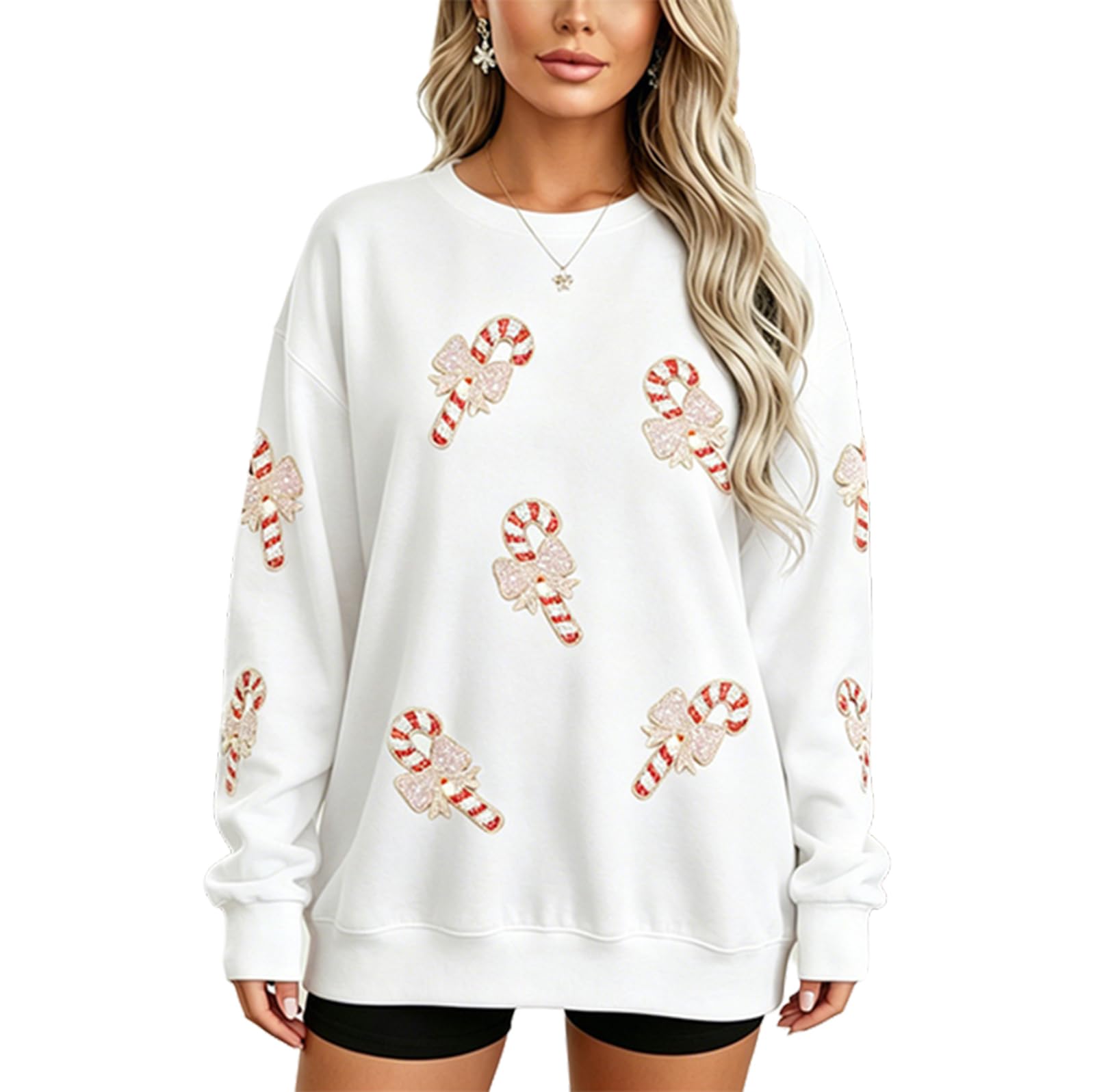 Damska bluza z cekinami w stylu świątecznym, długi rękaw, casual, pulower