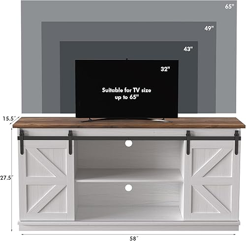 Miniatura 5 de JUMMICO Soporte de TV para TV de 65 pulgadas, centro de entretenimiento con armarios de almacenamiento y puertas corredizas de granero, consola de
