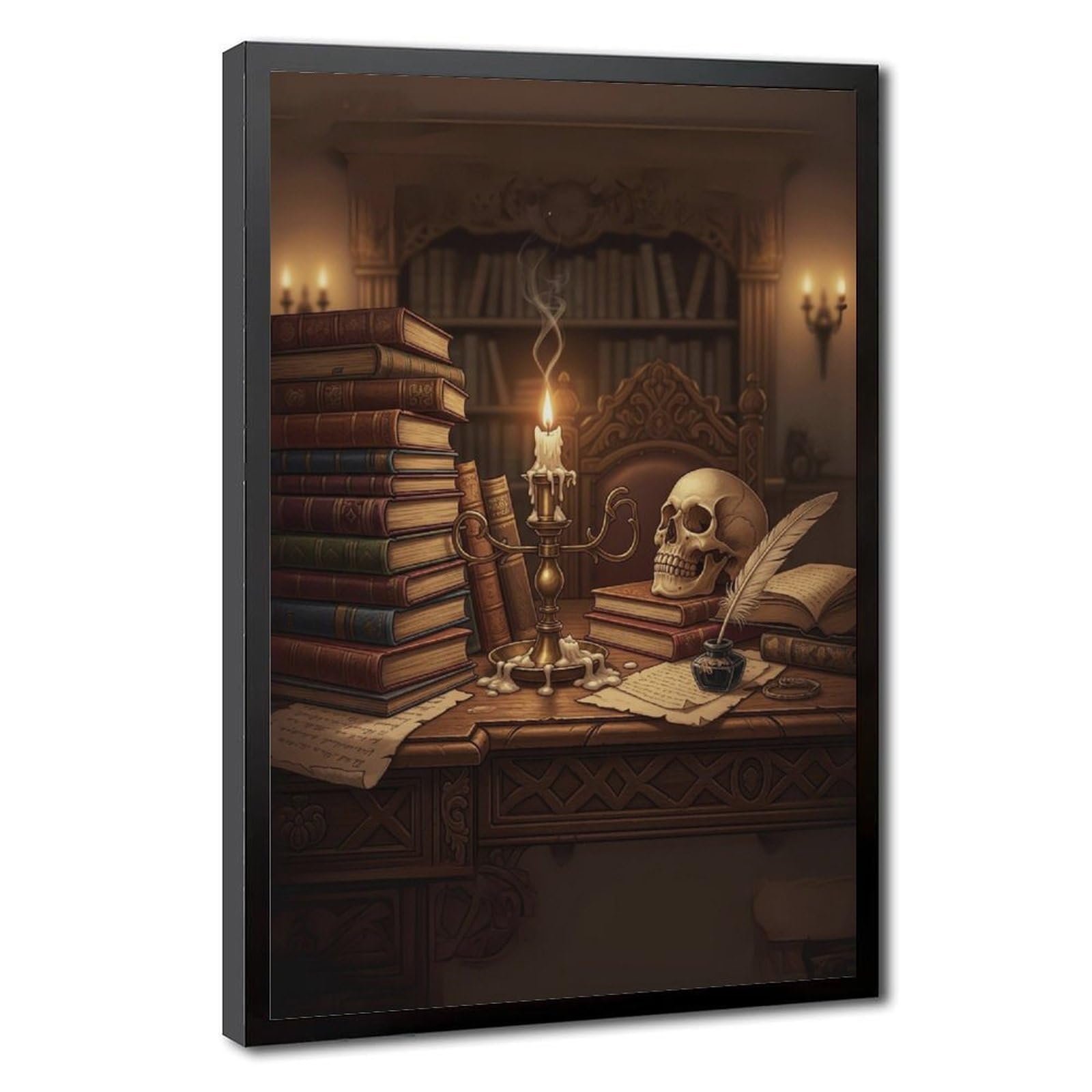 Bareronor Skull And Books Poster Canvas Poster Bedroom Decor Landscape Office Room Decor Gift 24" L X 36" W