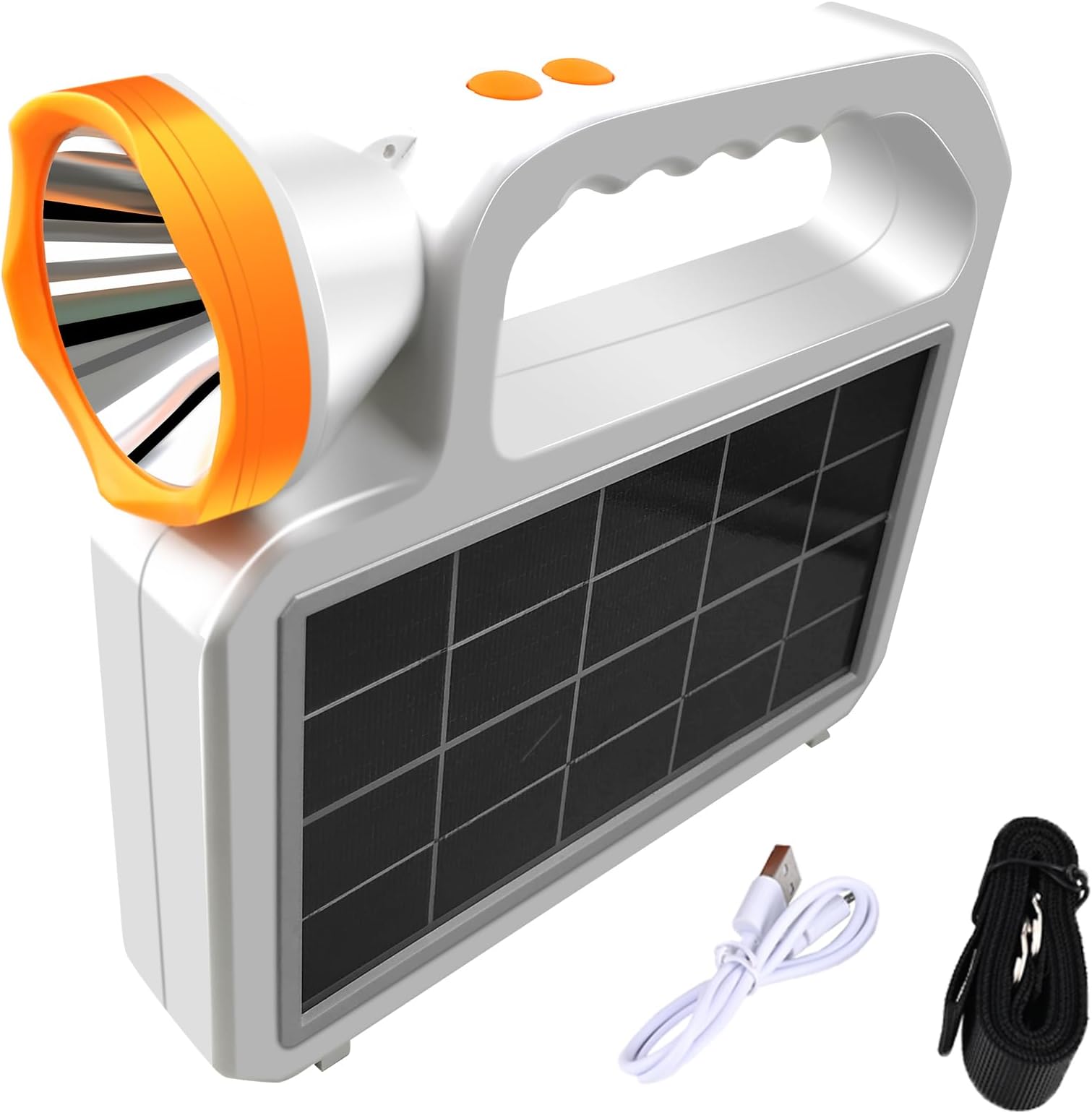 Solar powered Rechargeable Flashlight, LED Spotlight Side Floodlight, USB Output Can Charge Mobile Phones，Power Outage Emergency Light, Suitable For Outdoor Hurricanes, Fishing, Camping Lights