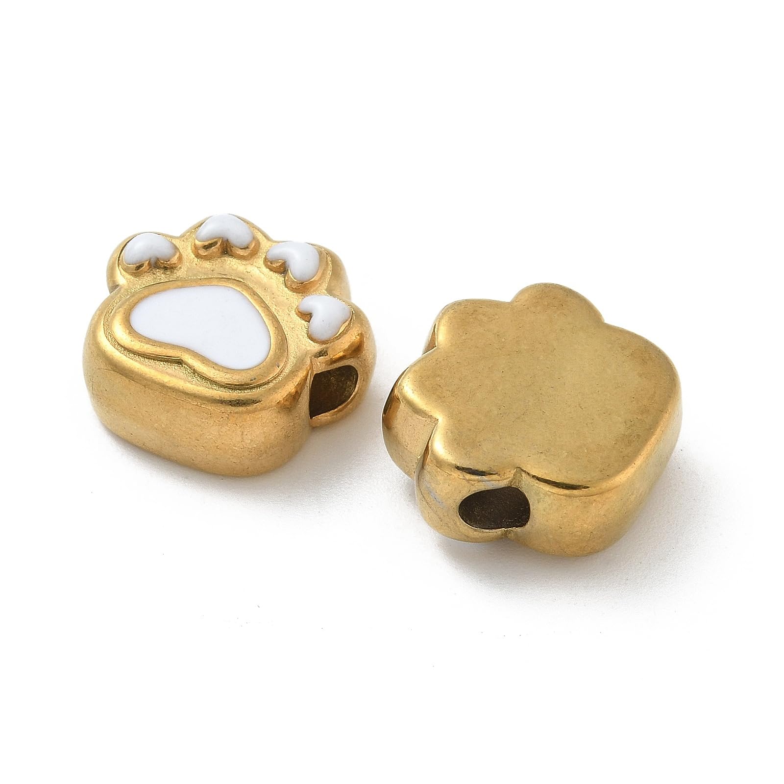 LiQunSweet 10 Pcs 304 Stainless Steel Footprint Beads White Enamel Pet Dog Foot Print Beads Pet Cat Paw Print Beads for Pet Charm Pendant Jewelry Making