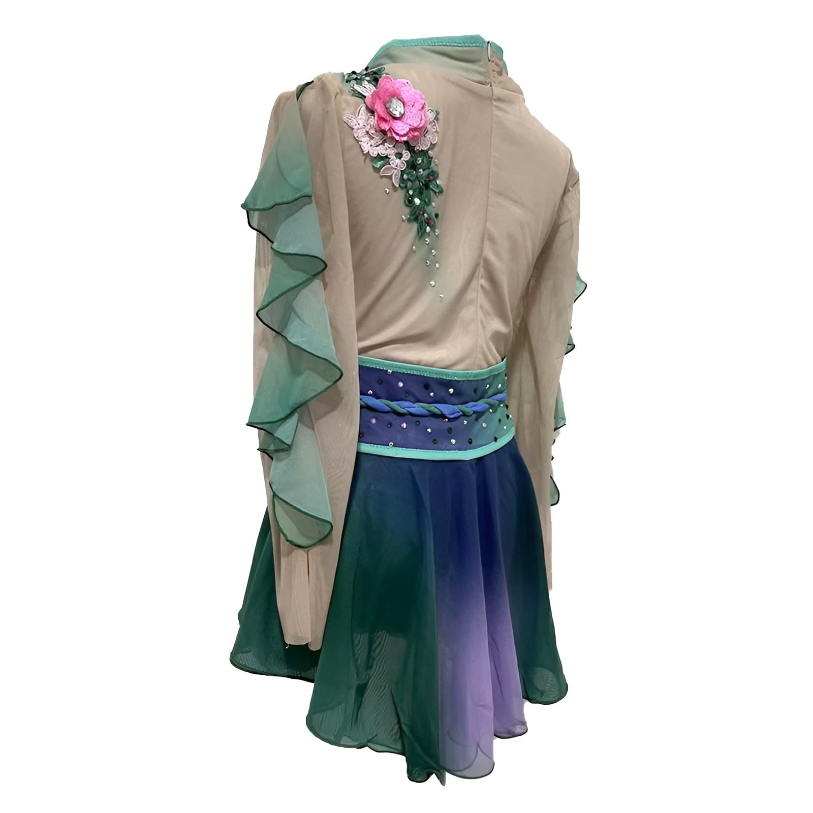 Girl's Figure Skating Dress with Flower Decoration, Women's Stretchy Ice Skating Dress for Competition(X-Small)