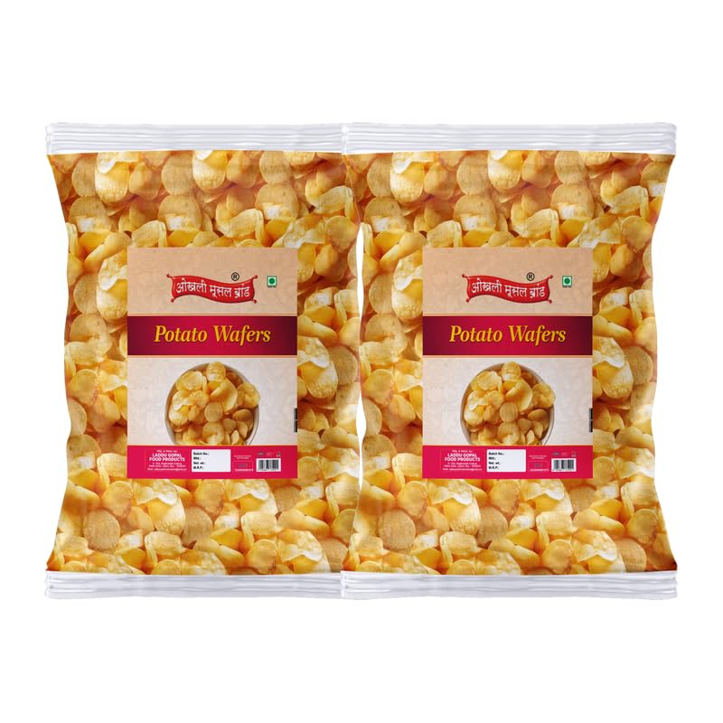 Image of OKHLI MUSAL BRAND Batata Wafers| Himalayan Pink Rock Salted Potato Chips Aloo Chips Chips Snacks| Potato Wafers Aloo Wafers Farali Falahari Fast Time Namkeen Snack| Made In Groundnut Oil-900g*2Pack