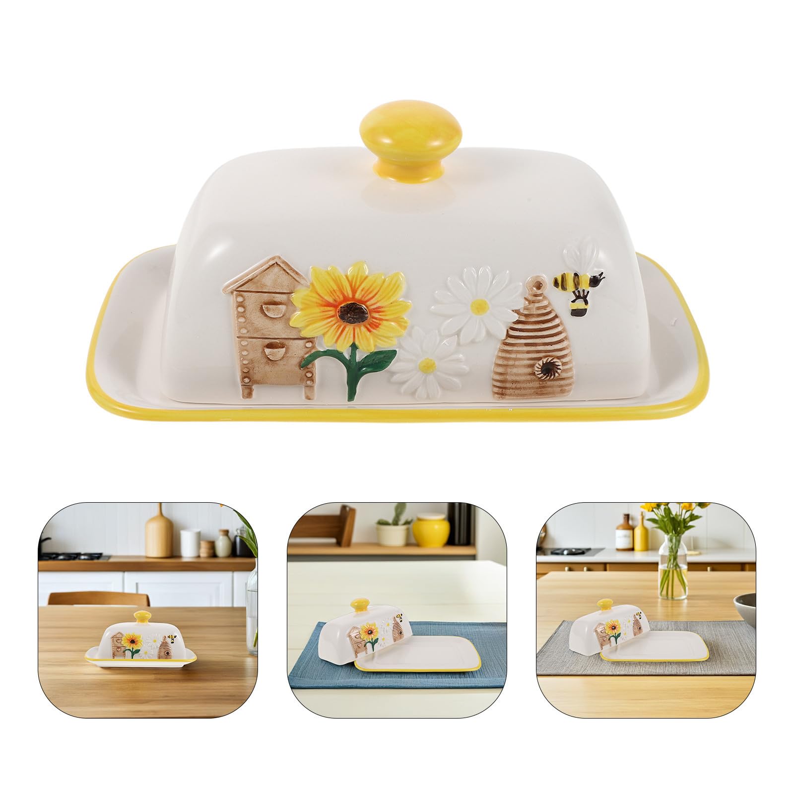 Porte-beurre de Comptoir en Céramique avec Motif Abeille Tournesol