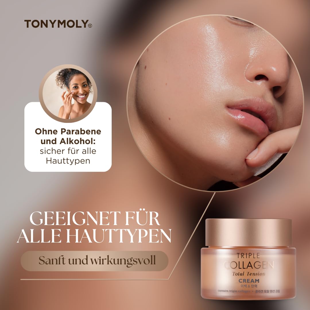 TONYMOLY Triple Collagen Total Tension Cream - Crème raffermissante de la peau, anti-rides, éclaircissante au collagène pour le visage avec niacinamide, Vit C - Soin du visage coréen pour tous les