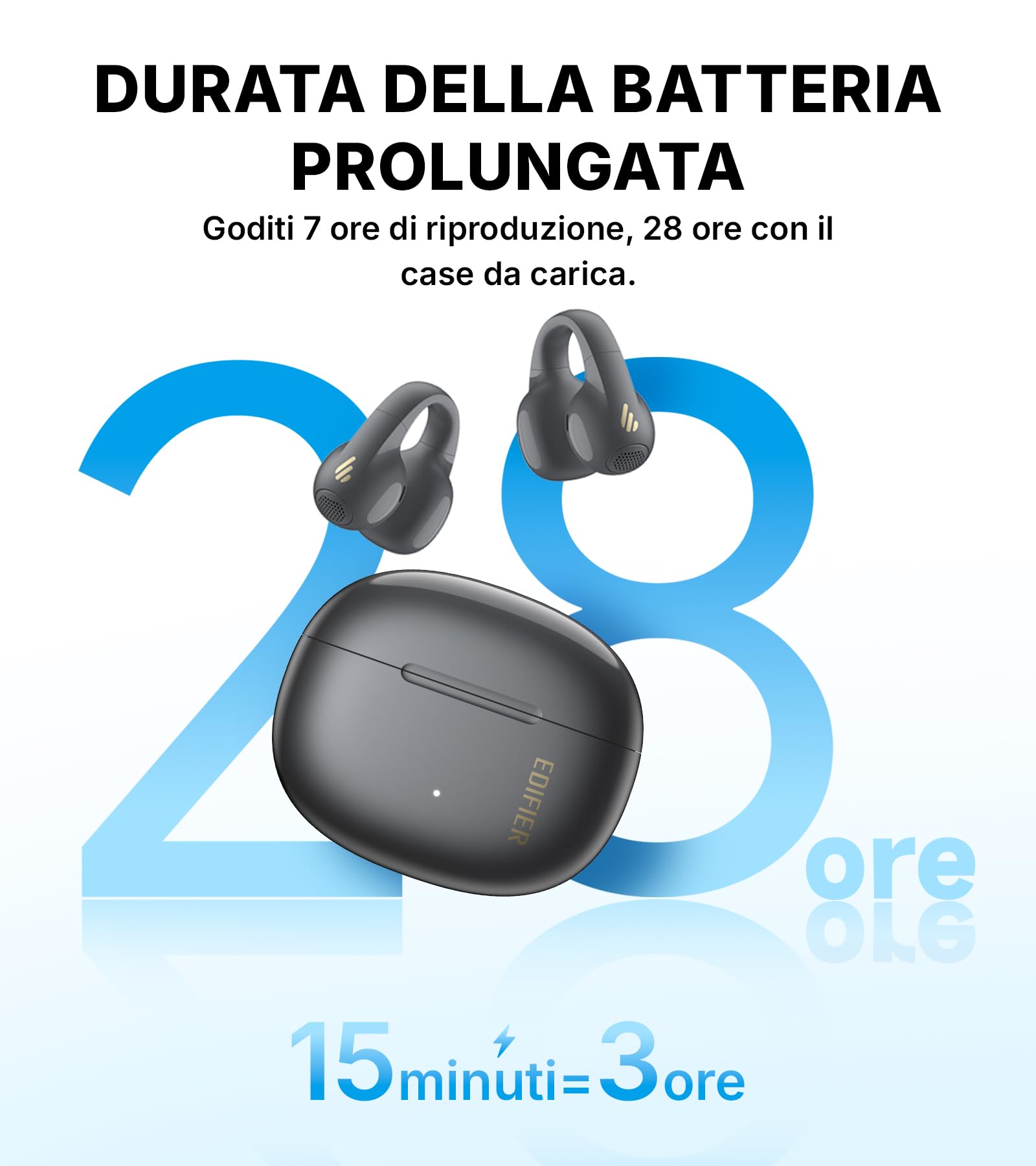 Edifier R1 Earbuds Wireless Open-Ear con Microfono AI, Grigio