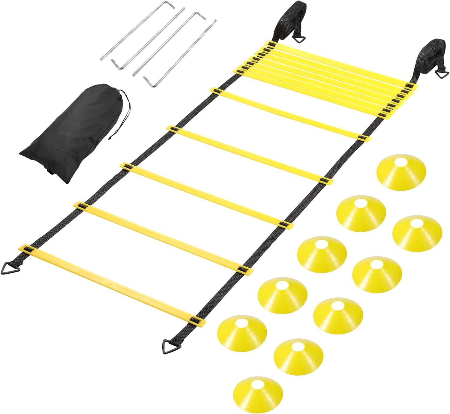 HommyFine Agility Ladder Training Set for Soccer with Agility Ladder 12 Rungs & 10 Agility Cones, with Steel Stakes and Carry Bag, Soccer, Speed, Football Fitness Feet Training Equipment for All Ages