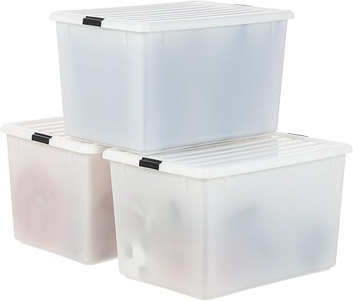 Miniatura 8 de IRIS USA 94 Qt - Contenedores de almacenamiento de plástico apilables con tapas, paquete de 2 - Libre de BPA, fabricado en EE. UU. - Solución de