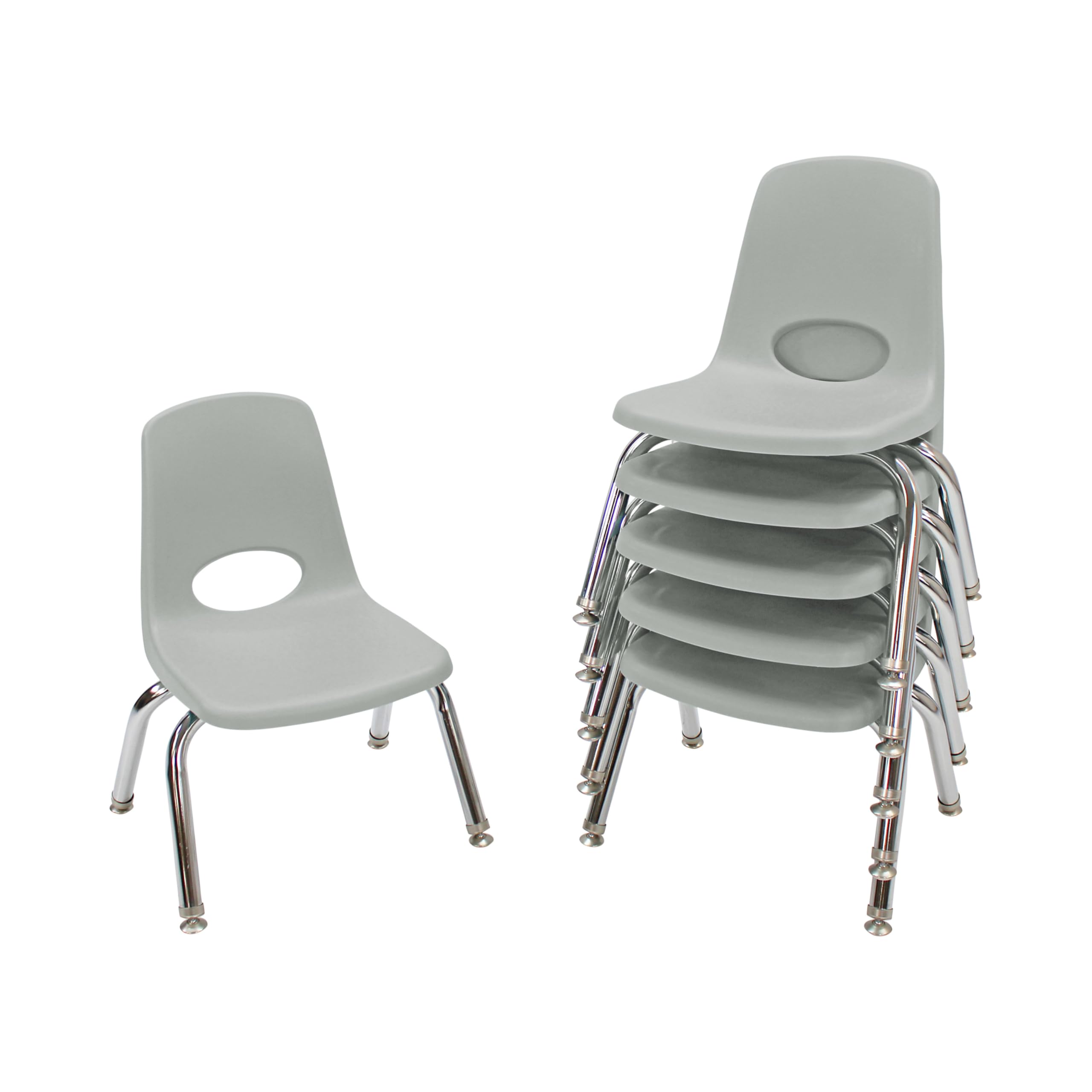 FDP 10" School Stack Chair with Swivel Glides, Light Gray, 6-Pack, 10356-LG