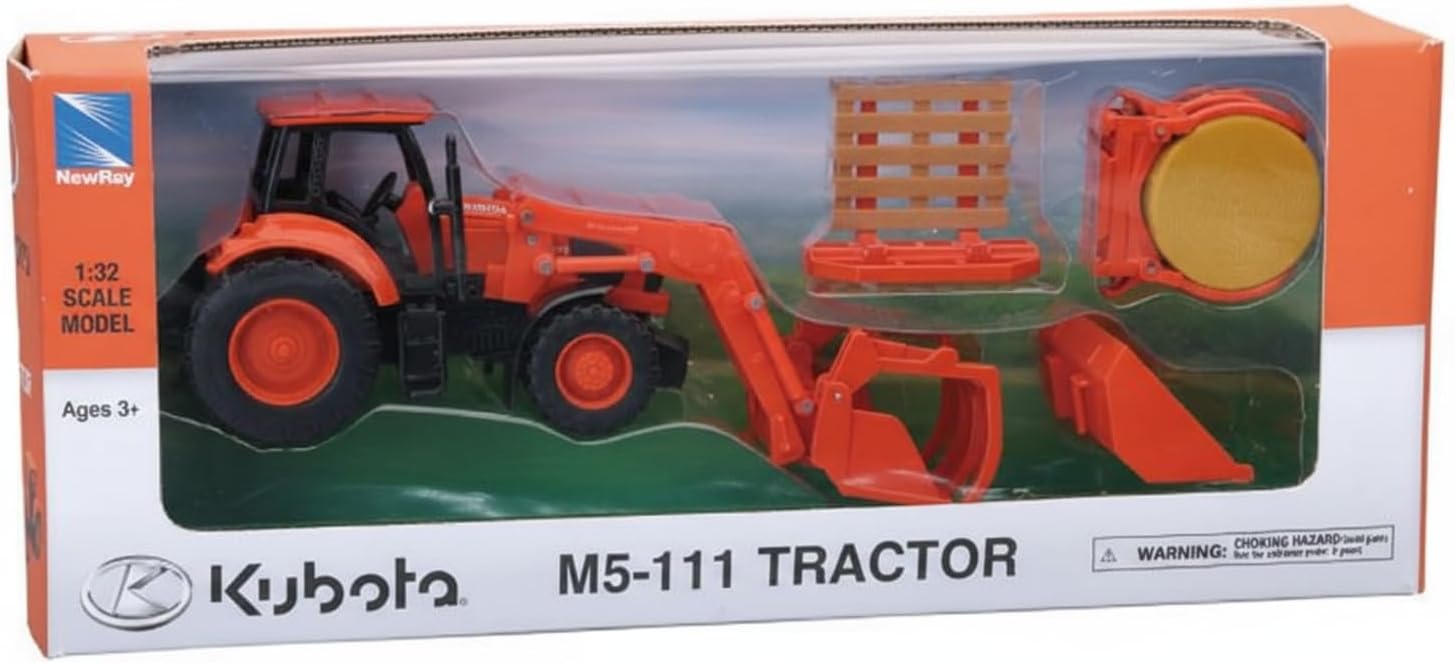New Ray Toys SS-15845-1:32 Kubota Farm Tractor with Interchangeable Parts