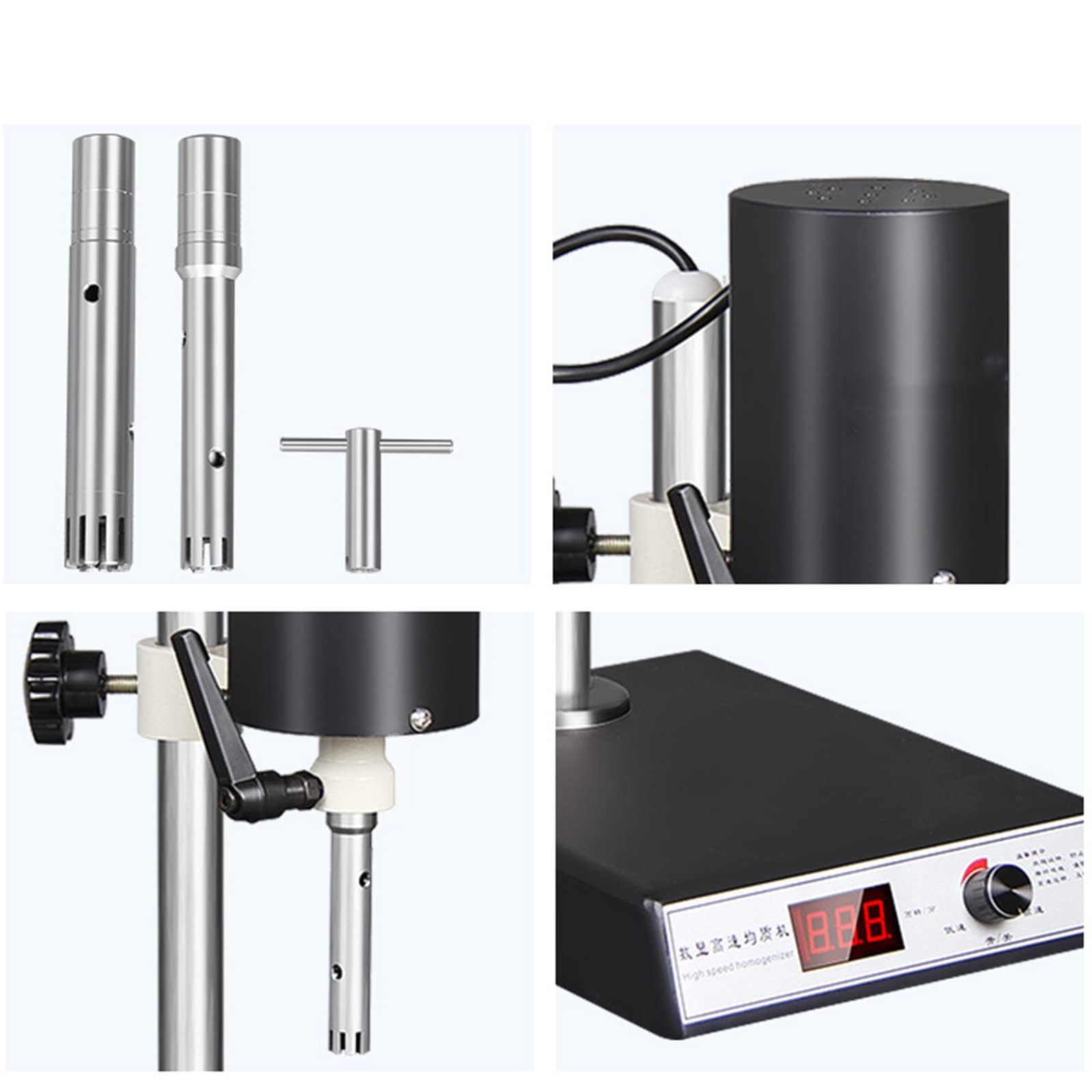 Homogeneizador de alta velocidad, emulsionante dispersor de laboratorio, 300-23000 RPM, velocidad ajustable, 2 cabezales de trabajo, elevación manual, capacidad de 300 ml, ideal para emulsión, uso en