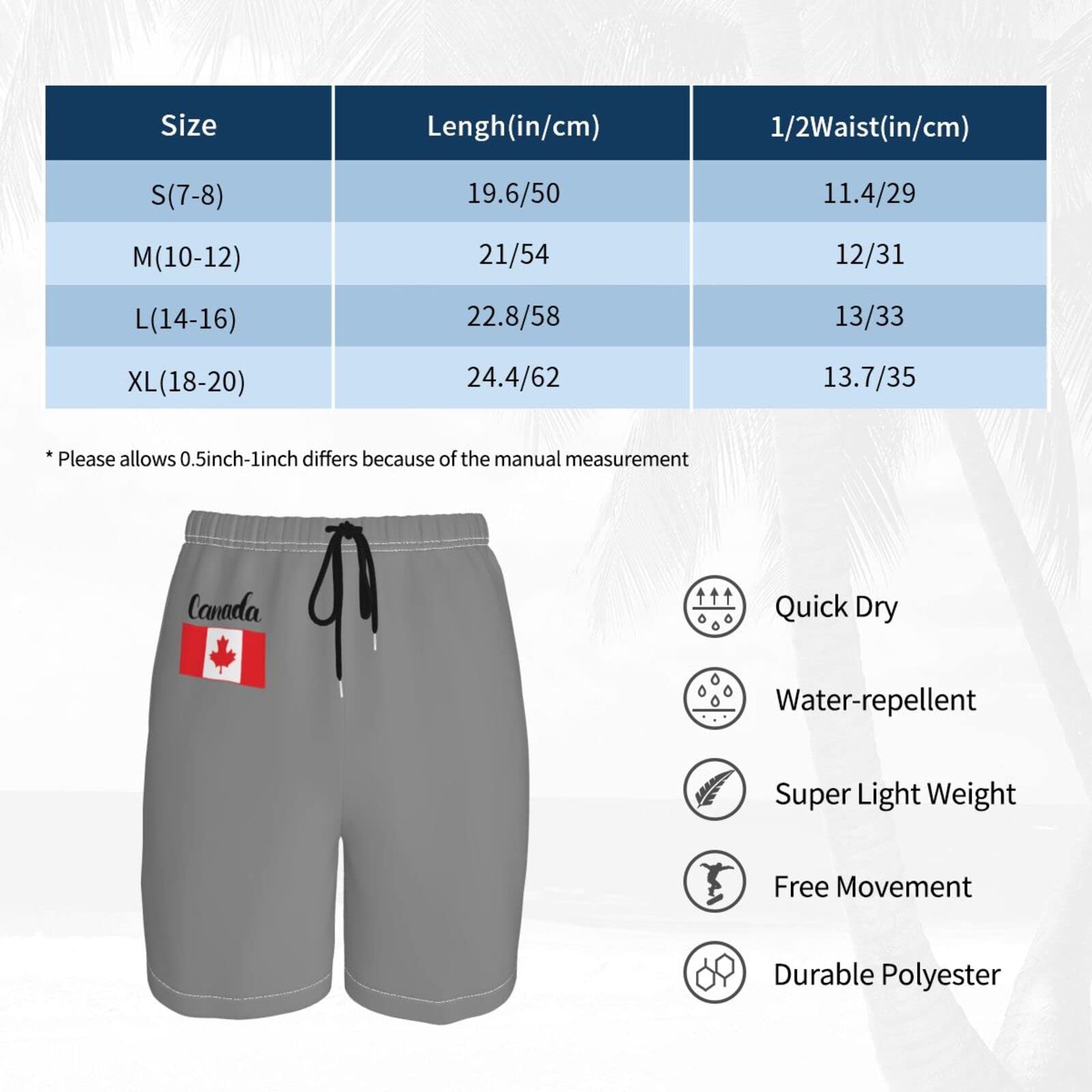 AHMOVOMAH Canada Flag Teen Boy Girl Beach Shorts Trunks Swim Board Shorts Surf Swimsuit Pants Medium White