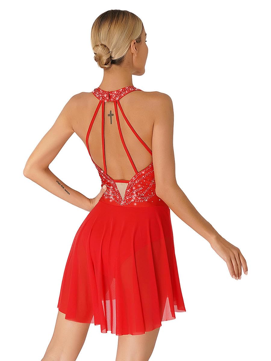 Vestido de ballet para mujer con letras líricas, leotardo de gimnasia, falda con vuelo, dobladillo asimétrico transparente, disfraces de patinaje artístico