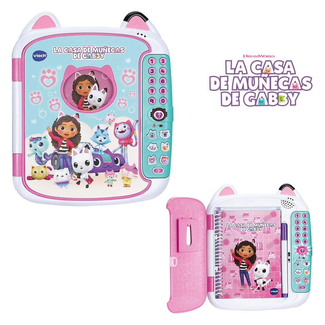VTech - KidiSecrets Diario Secreto Gatástico La Casa de Muñecas de Gabby, Juguetes Electrónicos Niños +4 Años, Candado de Voz, Pantalla LCD, Grabación y Juegos Educativos, Versión ESP