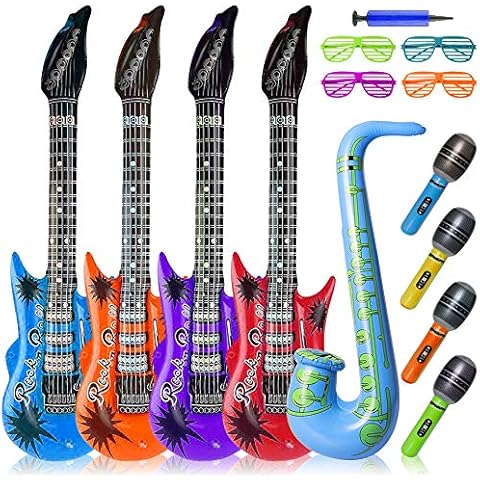 Inflatable Guitar, Inflatable Toy Set, Inflatable Microphones and Saxophone, Shutter Shading Glasses party favors for kids, 14 Pieces Inflatable Party Props Cover