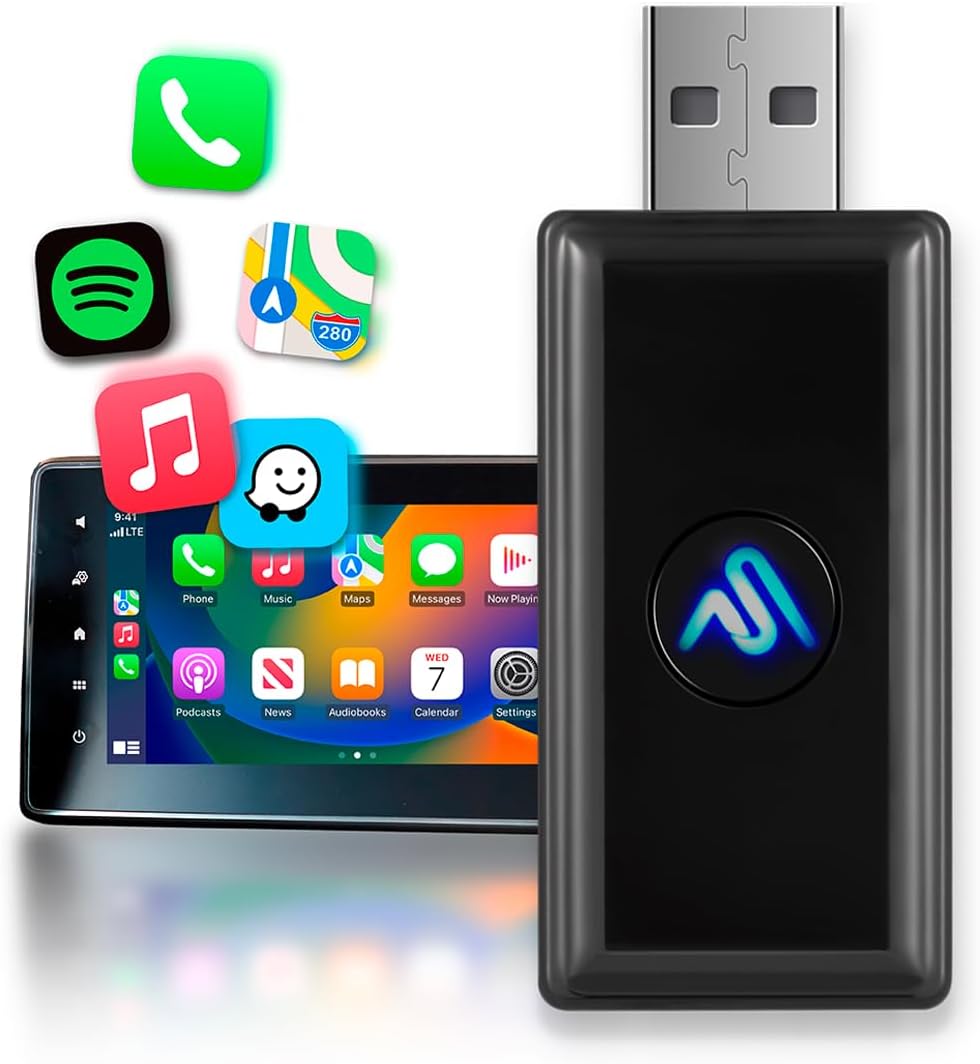 AutoSky Best Wireless CarPlay Adapter Micro Edition - Piano Finish - Tiniest on The Market - Convert Your Factory Wired to Wireless