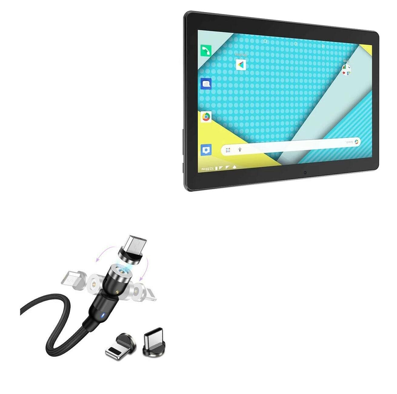 BoxWave Cable Compatible with Plum Optimax 13 - MagnetoSnap AllCharge Cable, Magnet Charging Cable USB Type-C Micro USB for Plum Optimax 13 - Jet Black