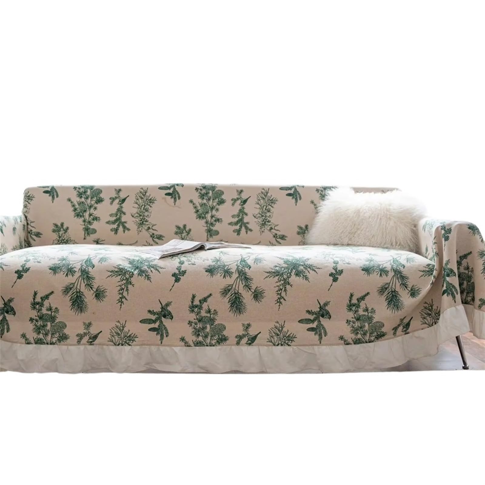 Funda sofa lino y algodon manta flores azules vintage decoracion verde