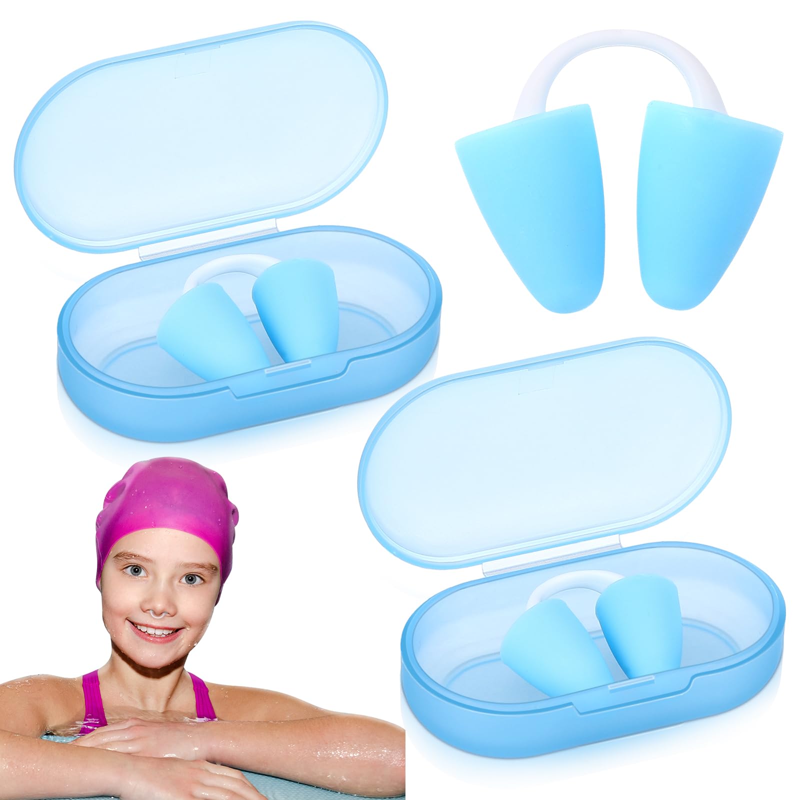 Relaxweex 2 Pack Nose Plugs for Swimming for Adults and Kids (Age 7-12), Waterproof Soft Silicone Swimming Protectors Nose Block Nostril Plugs for