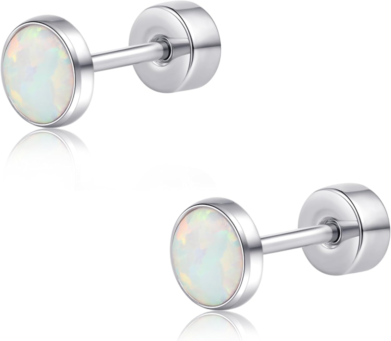 limerencia 20G Titanium Flatback Earrings for Sensitive Ears, G23 Hypoallergenic Titanium Simulated Opal Post Screw Back on Earrings for Cartilage Helix Tragus
