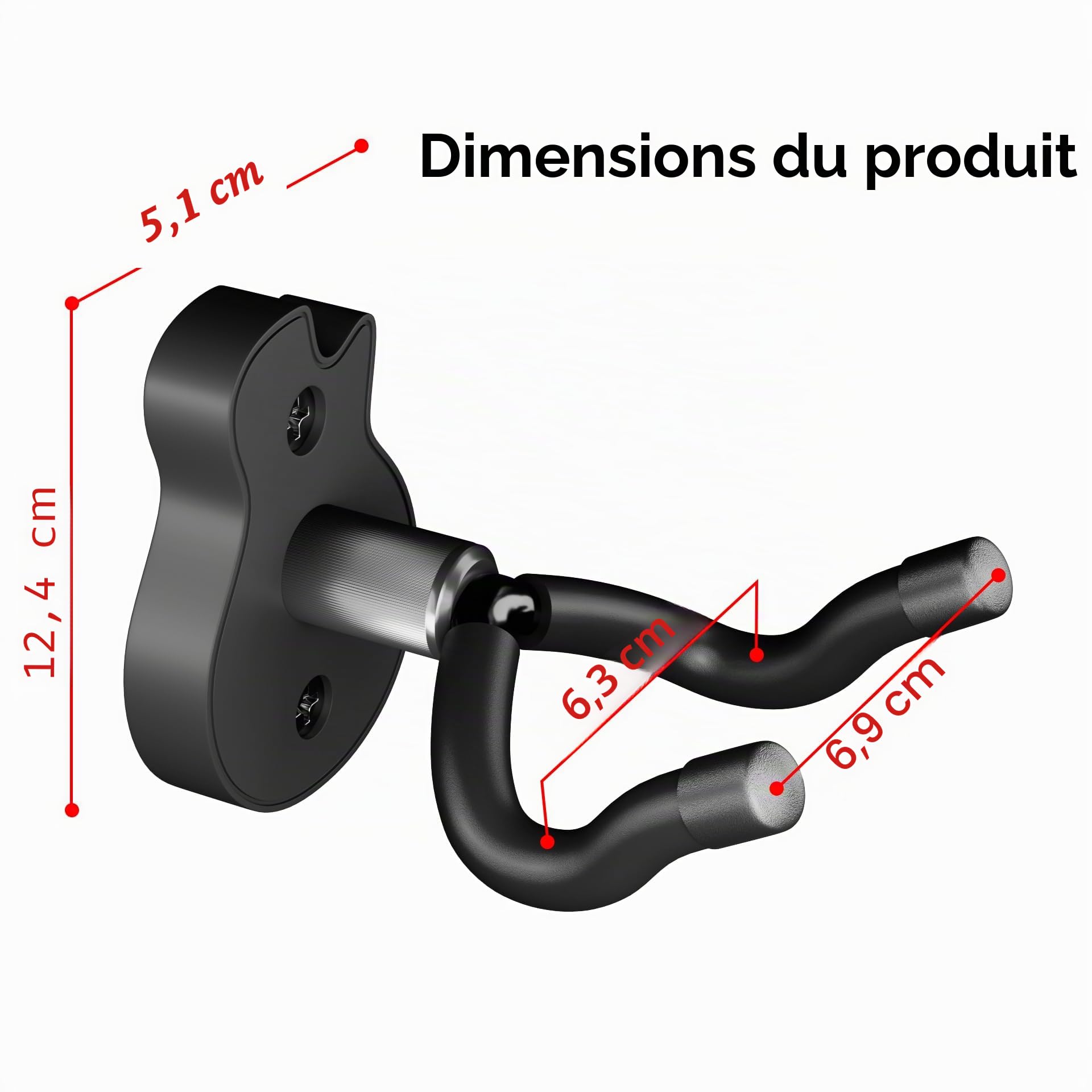 DIDA Support mural pour guitare – Support mural en forme de U pour guitare avec 5 médiators, support mural pour guitare acoustique, guitare électrique, banjo, basse, mandoline (style B-noir)