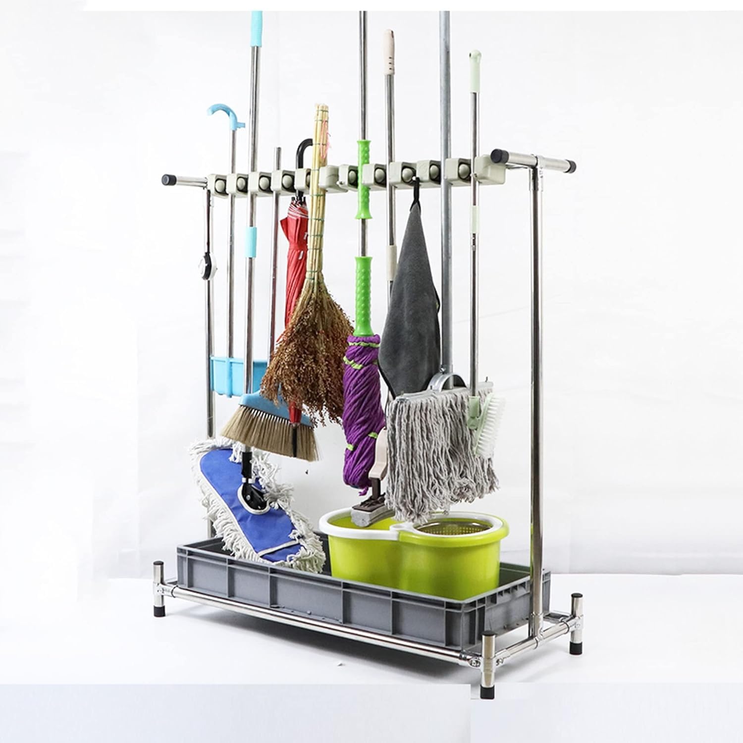 ASerZenith Broom And Mop Holder Put Wet Mops,Movable Floor-Mounted Mop Rack Floor Standing Cleaning Tool Storage,Cleaning Supplies Organizer,Home,Garage,Schools Orga