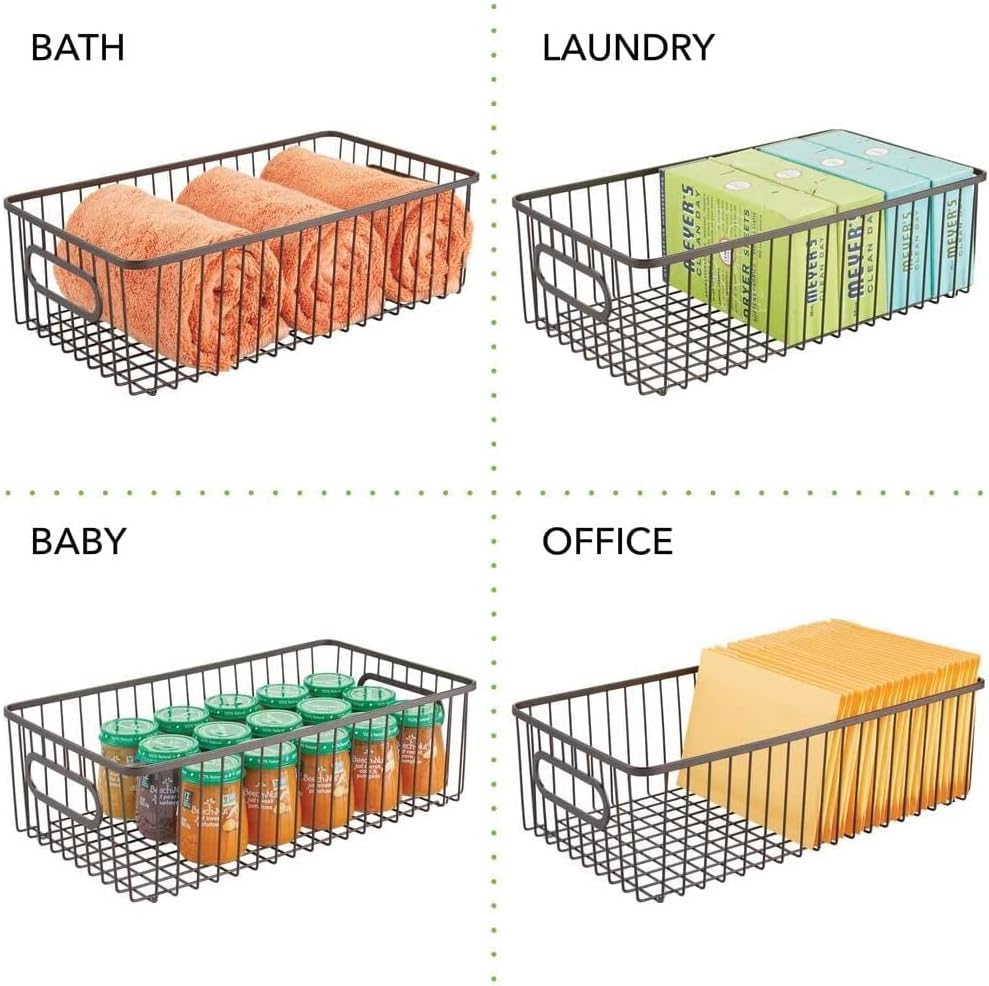 16" Metal nesting Farmhouse Kitchen Pantry Food Storage Organizer Basket Bin - Wire Grid Design for Cabinets, Cupboards, Shelves, Counter-tops - Holds Potatoes, Onions, Fruit (Pack of 2, Black) image 3
