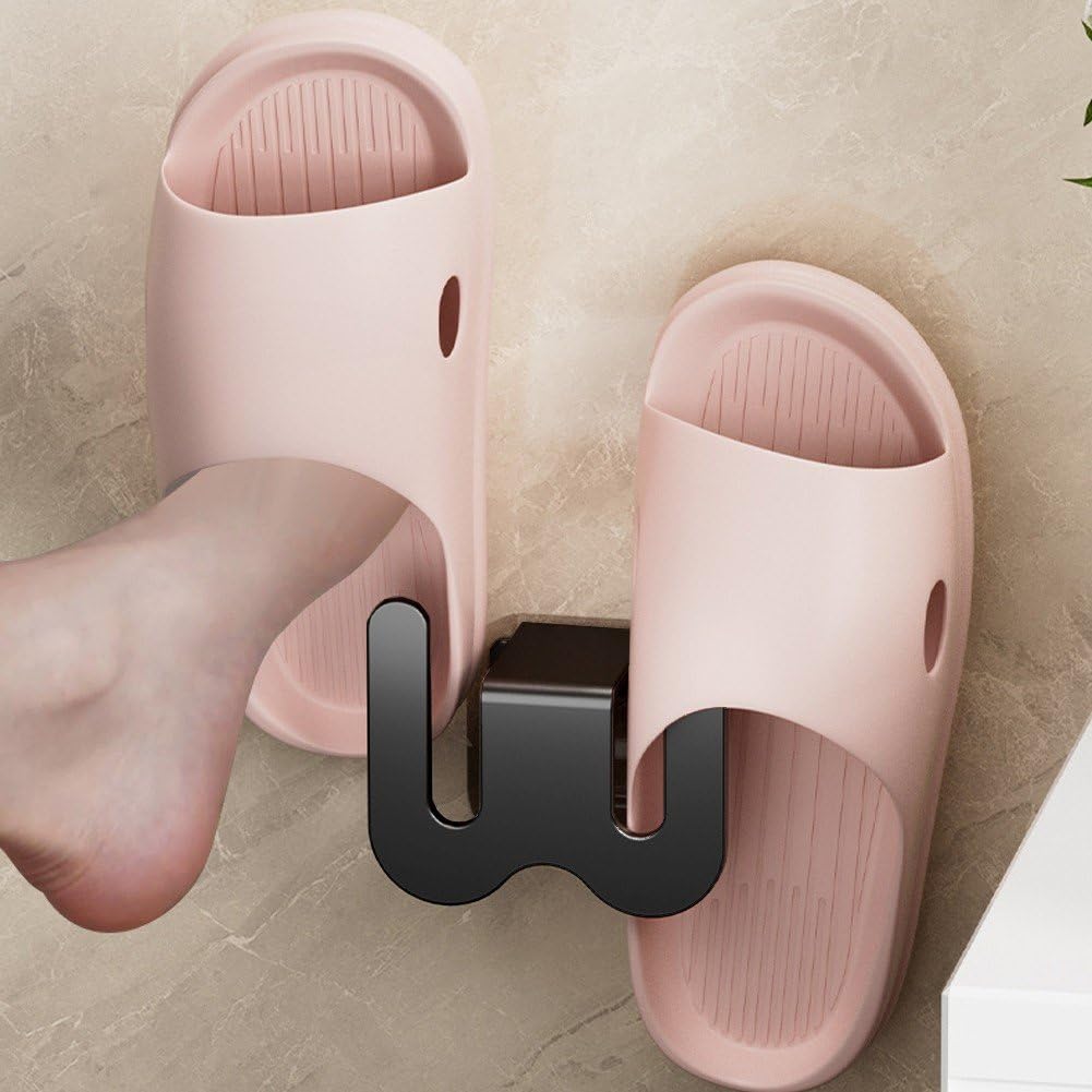 hzzsbu Wall Mounted Shoe Rack Slipper Holder, 4 Pcs Self Adhesive Shoe Rack Space Saving Shoes Storage Hanging Organizer for Narrow Space