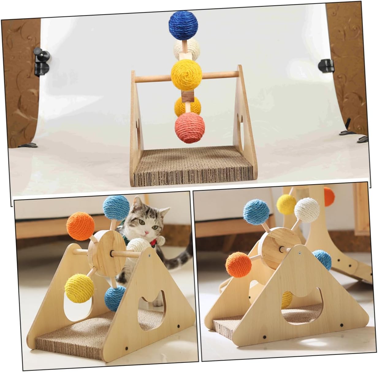 Alipis Cat Scratching Ball on Stand with Corrugated Cardboard Scratcher Wheel Interactive Cat Exercise for Kittens Small Home Scratching Post for Claw Grinding and Play Random Color