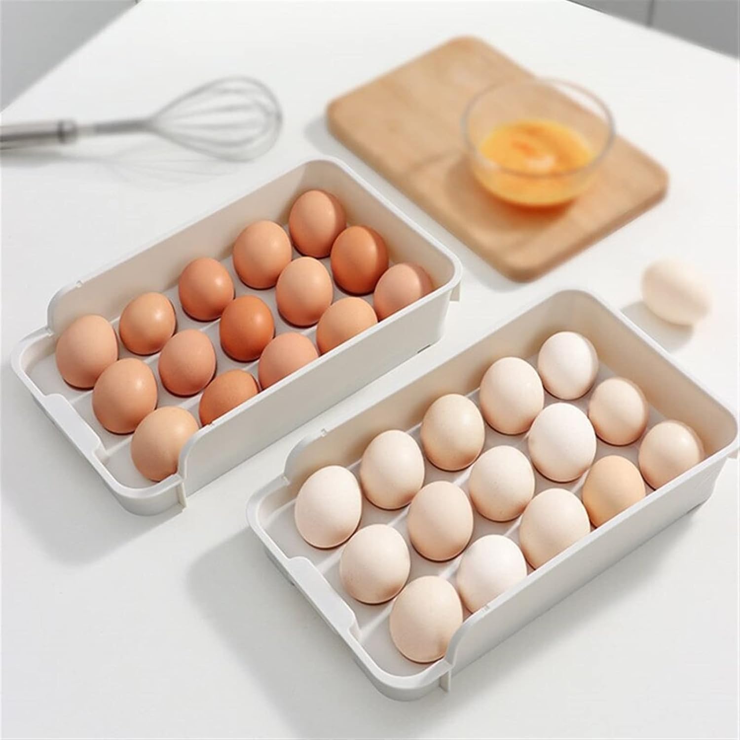 Egg Container for Refrigerator, 15 Grid Egg Holder for Refrigerator, Plastic Egg Containers Fridge Egg Tray Egg Drawer, Stackable Egg Container for Refrigerator