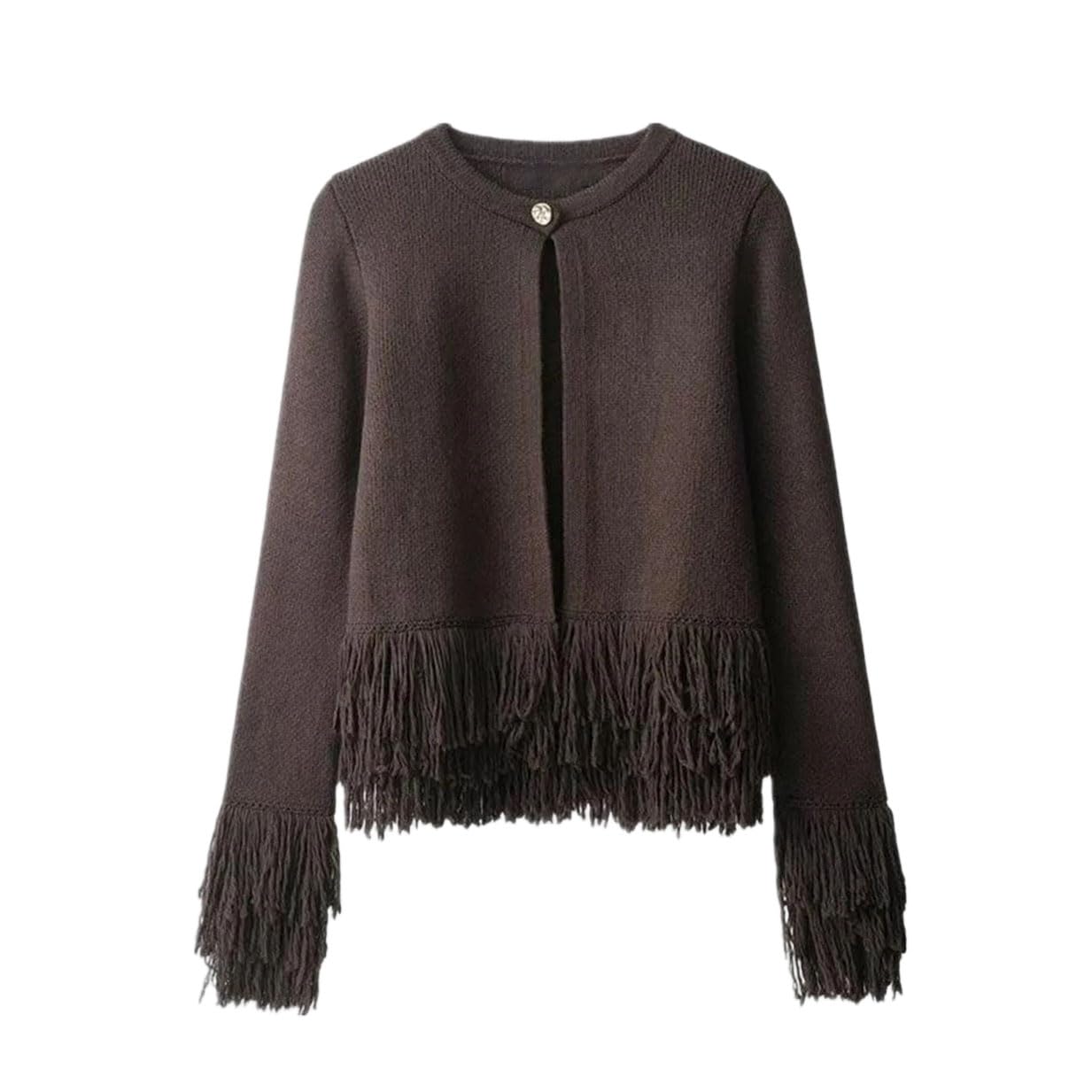 Cárdigan Largo de Punto con Borlas for Mujer, Elegante Chaqueta de Manga Larga con Botones Delanteros, Nueva Prenda de Abrigo de Otoño