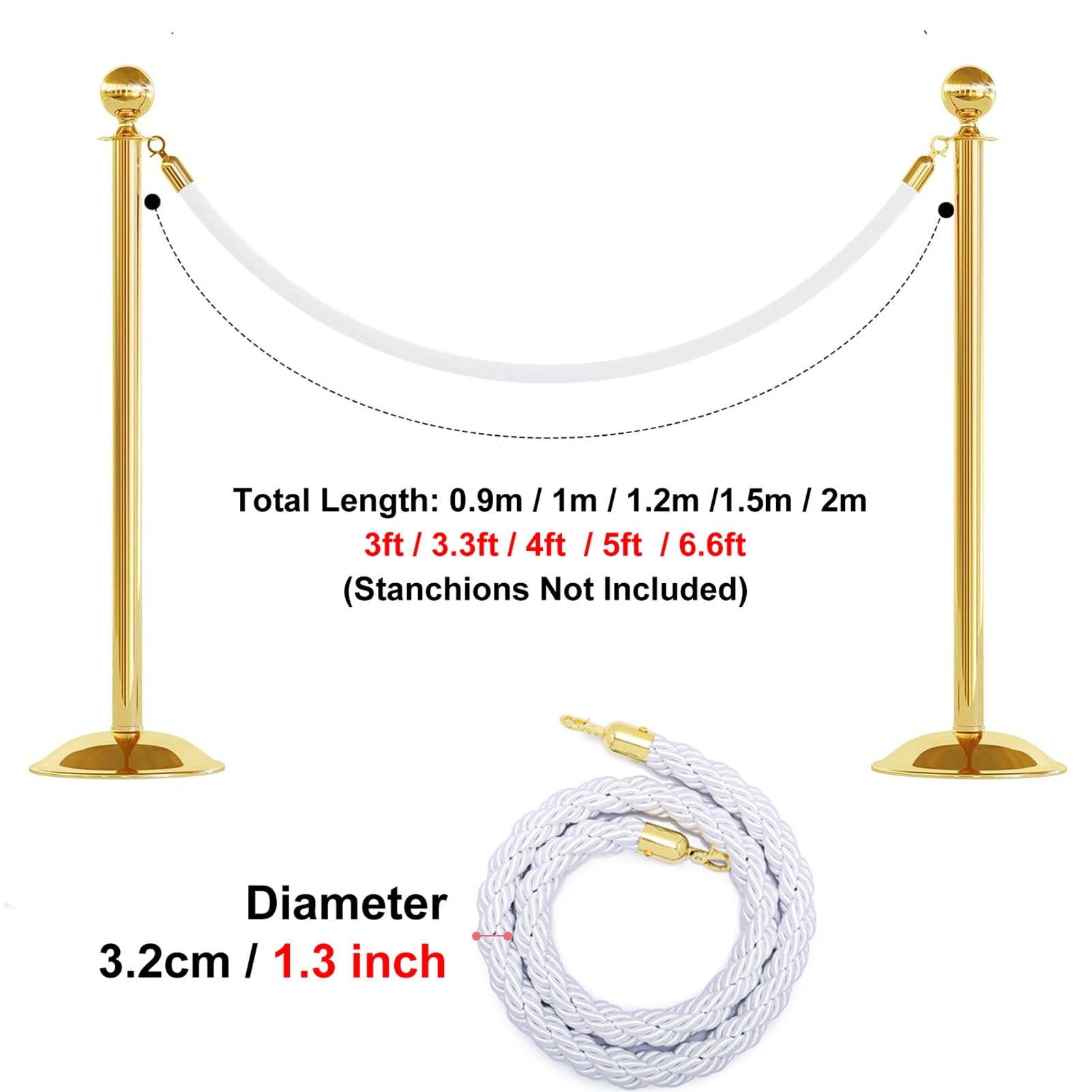 Corda di velluto bianco con gancio a D, 2 m, corda di canapa per matrimoni, cinema, grandi aperture, controllo della folla, decorazione per eventi