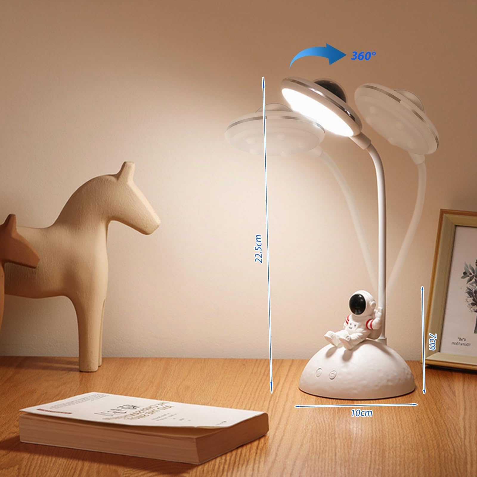 Lampe de bureau pour enfants - Astronaute - LED - Avec support pour téléphone portable et projection - Niveau de luminosité variable - Rechargeable - Protection des yeux - Lampe de lecture