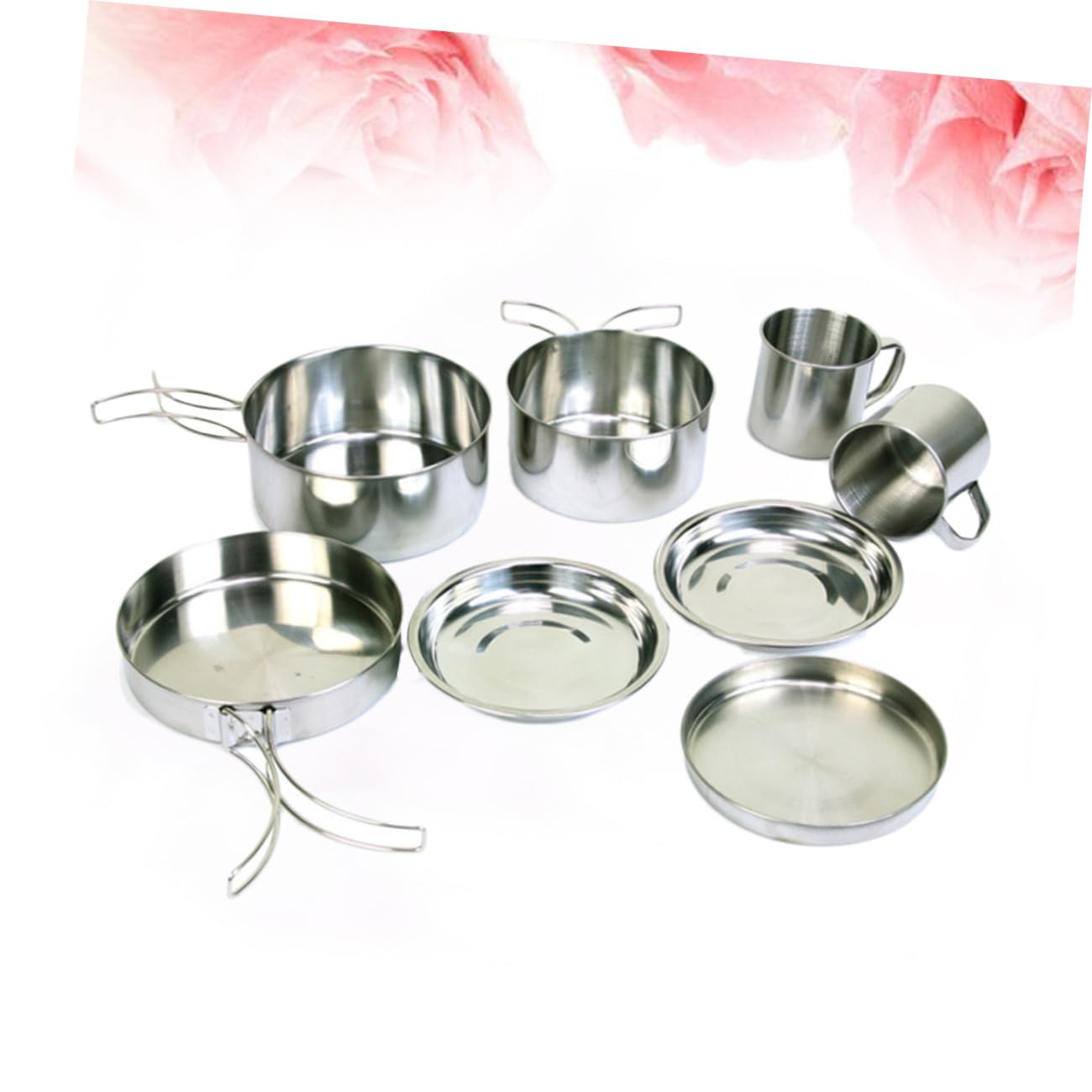 GALPADA 8stücke Kochgeschirr-Set Aus Edelstahl Für Outdoor Tragbarer Topf Picknick-Set Kombinations-Topf-schüssel-Set Mit Deckel Für Camping Grillen Und Wandern Silber