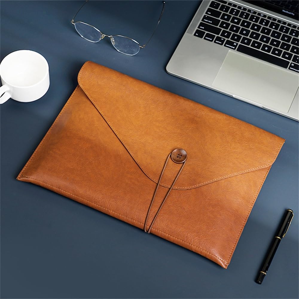 Portaarchivos Tipo sobre Carpeta De Cuero For Almacenamiento De Documentos De Oficina Y Negocios(marrón)