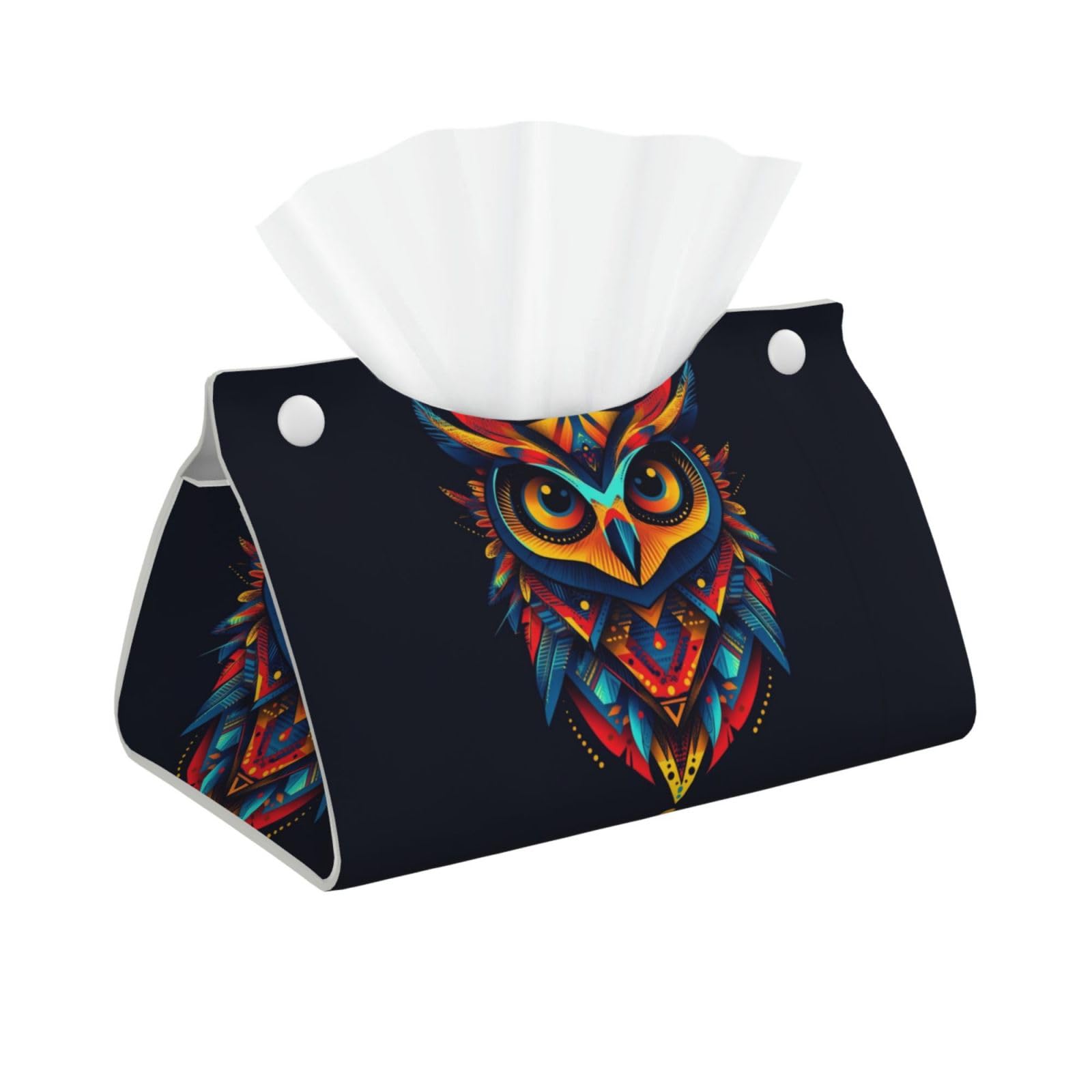 Colorful Owl Rectangular Leather Tissue Box Cover, Folding Facial Tissue Holder Dispenser for Car